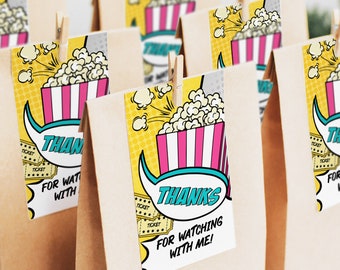 Movies Party Thank You Tags, Cinema Movies Favor Tags for Girls Birthday, PRINTABLE Favor Tags, Movies, Cinema, Popcorn Tags MO3