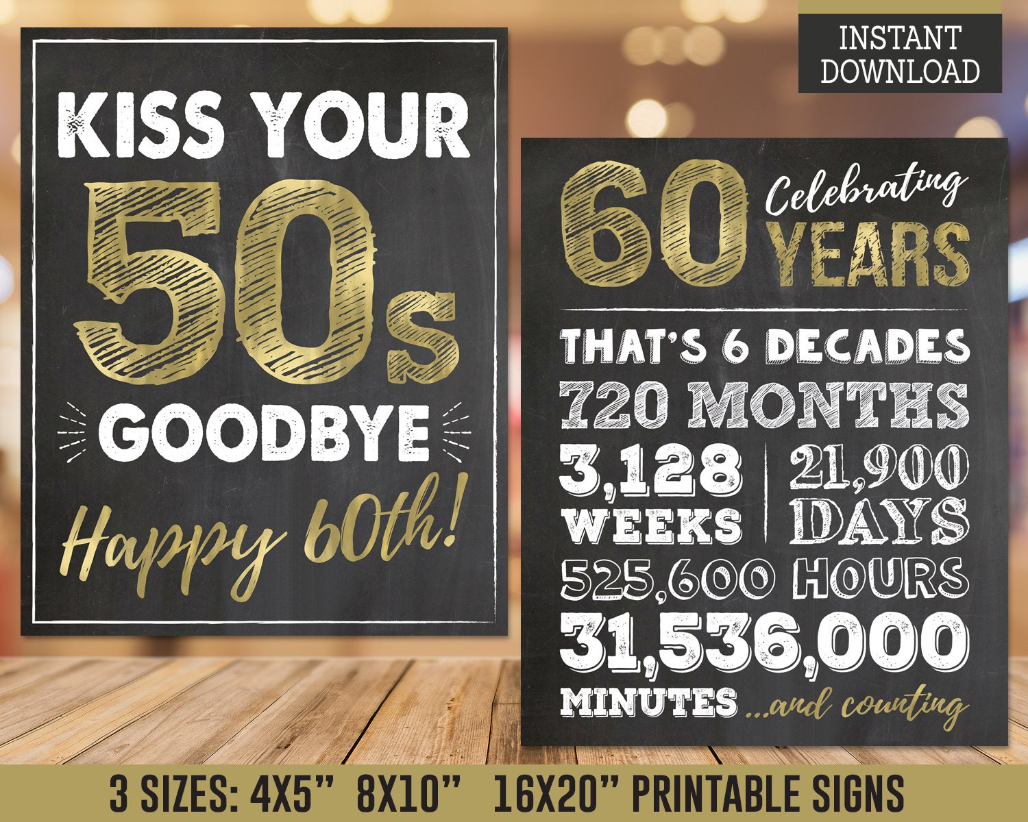 60th Birthday Sign | Cheers to 60 Years Party Decor | Gold Chalkboard ...
