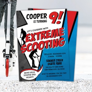 Scooting Birthday Invitation Editable Scooter Party Boy Invite Red Blue Digital Download PRINTABLE Corjl SC1