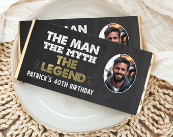 Man Mythe Legend 40e Verjaardag Candy Bar Wrapper | Gouden bedankje voor verjaardagsfeestje | Afdrukbare bewerkbare sjabloon | Directe download MM40