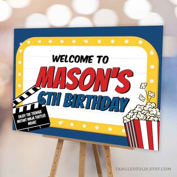 Movie Birthday Welcome Sign Boy Editable Movies Party Poster Template Popcorn Download PRINTABLE Corjl MO1