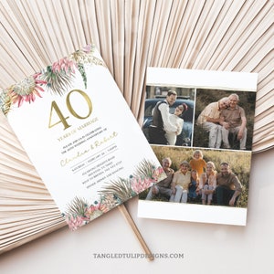 Einladung zum 40. Hochzeitsjubiläum, bearbeitbar zum 40-jährigen Jubiläum einladen mit Fotos, Proteas, Blumen, digitale Einladung, A003 BOH1