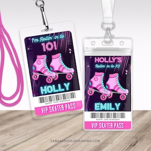 Rollschuh-Party-VIP-Abzeichen, Rollschuh-VIP-Skater-Tag für Lanyard, bearbeitbare Schlittschuhe Party-ID-Abzeichen, digitaler Download, Corjl, ROL1