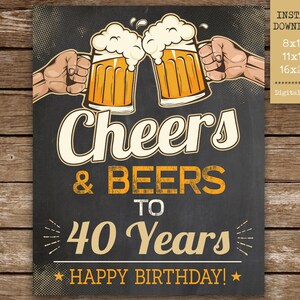 Cheers and Beers to 40 Years Birthday Chalkboard Sign 40th Man Vintage Party Decorations Instant Download PRINTABLE BV40 image 2