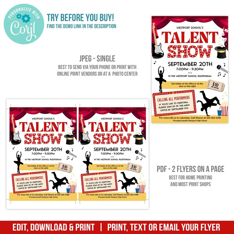 Talent Show Fundraiser Flyer | School & Church Talent Show Poster ...