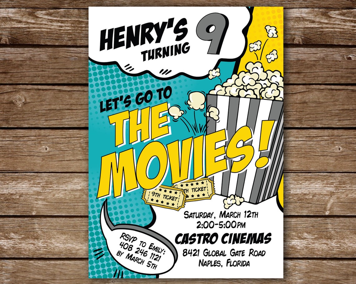 Movies Party Invitation for Boys PRINTABLE Movie Birthday - Etsy