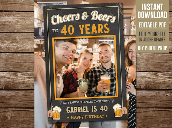 Cheers & Beers Birthday Photo Prop, EDITABLE Download Any Age Photo Prop Frame, 40th, 50th, 30th Birthday, Selfie Frame, Photo Booth Prop Il_570xn