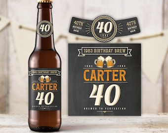 40th Birthday Beer Bottle Labels | Vintage Beer Birthday Party Decor | Printable Editable Labels | Instant Download BV40