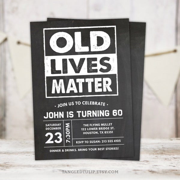 Old Lives Matter Birthday Invitation Man Getting Old Party Invite 60th or Any Age EDITABLE Instant Download PRINTABLE Corjl OL1