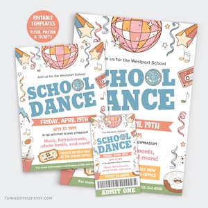 Schultanz Flyer und Karten | Schulfest Disco Dance Poster | Druckbare bearbeitbare Vorlage | Sofortdownload SPR1