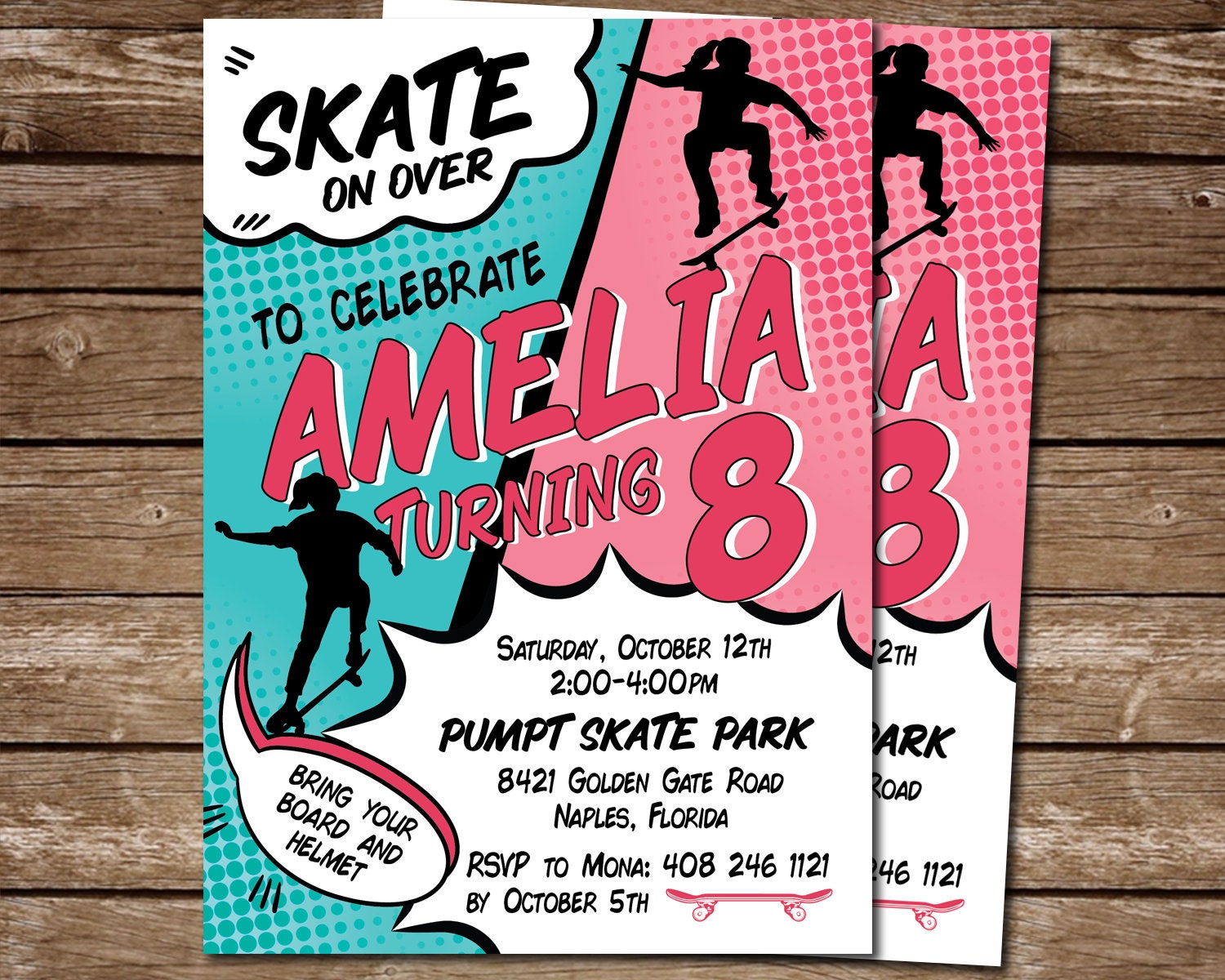 Digital printable Invitation Skateboard Birthday Invitation Skateboard
