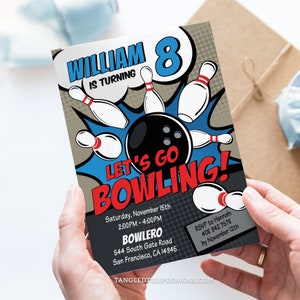 Bowling Birthday Invitation for Boys, Tenpin Bowling Party Editable Invite, Instant Download Bowling Party Invite, Edit in Corjl BB1
