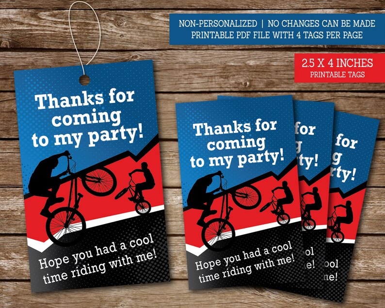 BMX Bike Birthday Thank You Favor Tags | Bike Party Favor Tags ...