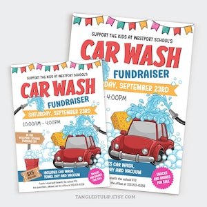 Editable Car Wash Fundraiser Flyer and Poster, Car Wash Flyer Template, School pto pta, Community Car Wash Fundraising Invitation CWF1