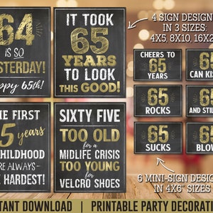 65th Birthday Party PRINTABLE Signs for Men, It Took 65 Years to Look This Good, Cheers to 65 Years, Instant Download