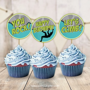 Climbing Cupcake Toppers for Boys Birthday Party, PRINTABLE Rock Climbing Cupcake Toppers, Indoor Climbing Party, Instant Download CL2