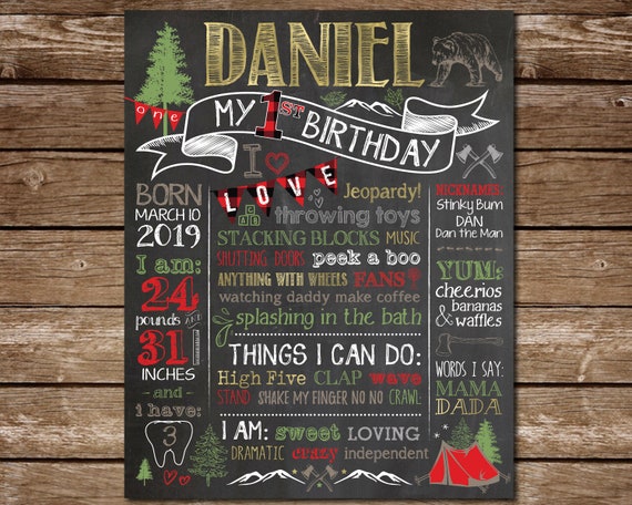 Wild One First Birthday Chalkboard, Buffalo Plaid Sign, Lumberjack, Bears, Mountains, PRINTABLE Sign, Wild One Party Theme Il_570xn