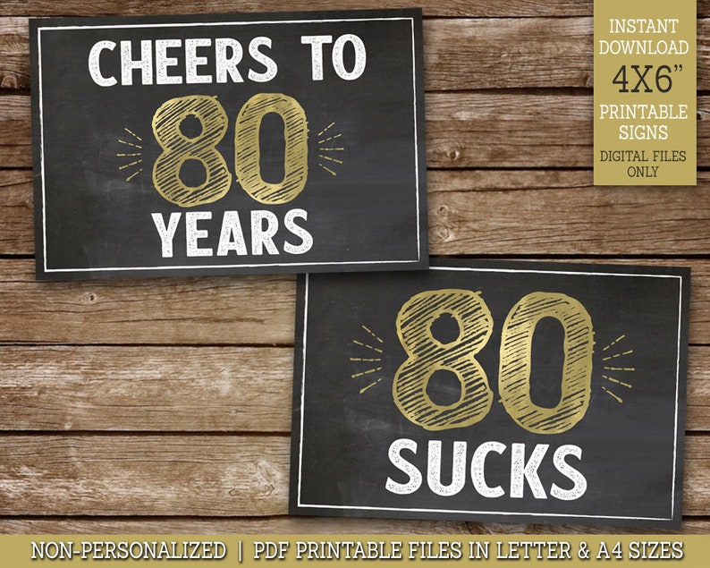 80th Birthday Signs PRINTABLE, 80 Aged to Perfection, Cheers to 80 Years, 80 Sucks, 80 Blows, 80th Party Decor, Instant Download G80 image 3