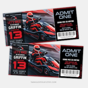Bearbeitbares Go Kart-Geburtstags-Einladungsticket, Go-Kart-Party-Eintrittskarte, VIP-Racer-Einladung, digital druckbar, GOK1