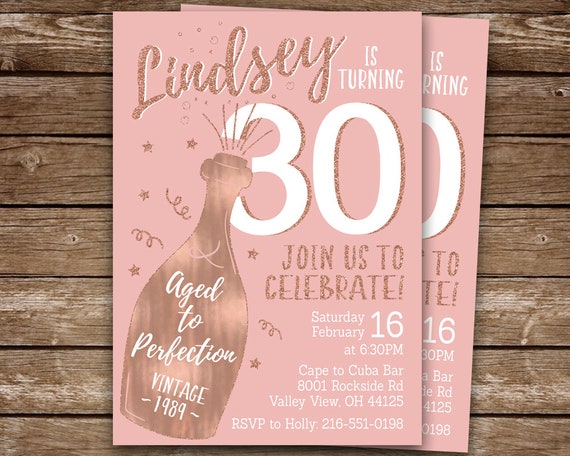 30th Party Invitation for Woman, Champagne 30th, Vintage Aged to Perfection, Printable 30th Party Invite, Rose Gold, Gold or Silver Il_570xn