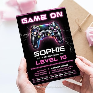Video Game Party Invitation for Girl, Editable Gamer Birthday Invite, Gaming Evite Template, Game Party, Girl Gamer Digital Invite GA1