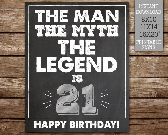 21st Birthday Sign, The Man The Myth The Legend is 21, Silver and White