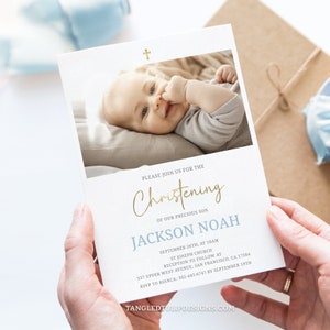 Faire-part de baptême minimaliste avec photo, modèle d'invitation pour baptême ou baptême de bébé, invitation numérique baptême, Corjl