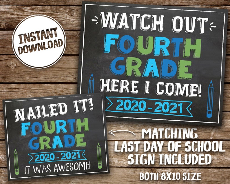 First Day of 4th Grade Printable Chalkboard Sign for Boy | Etsy