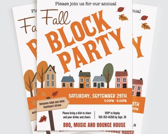 Fall Block Party Flyer Template, Editable Fall Block Party Announcement, Digital Fall Invitation Flyer, Printable, Edit in Corjl