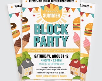 Block Party Flyer Template, Editable Neighborhood Block Party Invitation, Annual Summer BBQ Flyer, Corjl