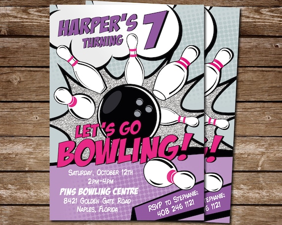 Bowling Birthday Invitation for Girls, PRINTABLE Tenpin Bowling Party Invitation, Girls Bowling Birthday Invite Il_570xn