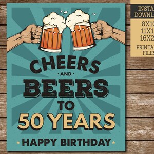 Cheers to 50 Years Printable Sign 50th Birthday Sign Cheers - Etsy