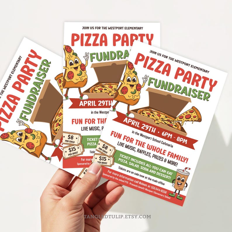 Pizza Party Raffle Editable Pizza Party Fundraiser Flyer: School PTO PTA Invite and Poster ...