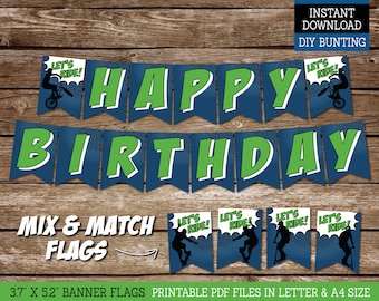 Happy Birthday Party Bunting for Bike Skater Scooter Birthday, Bike Skate Scoot Party Decor, DIY PRINTABLE Happy Birthday Banner BS3 BS2 SC1