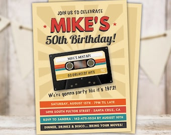 Editable Cassette Tape Birthday Invitation Vintage Greatest Hits Mixtape Party Invite Any Age Adult 40th 50th Digital PRINTABLE Corjl VC1