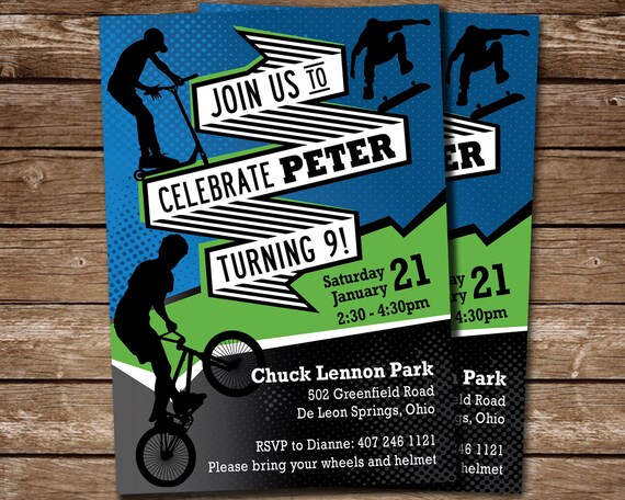 Biking BMX party invitation, extreme bike invitation, Scooter Skateboard BMX birthday invite, DIGITAL Invitation Il_570xn