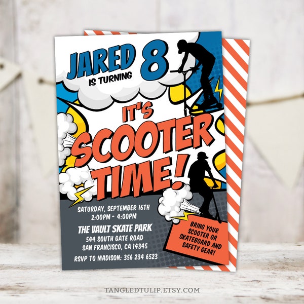 Scooter Birthday Invitation, EDITABLE Scooter Party Invite for boys, It's  Scooter Time! Scootering Birthday Invite Template, Corjl SC1