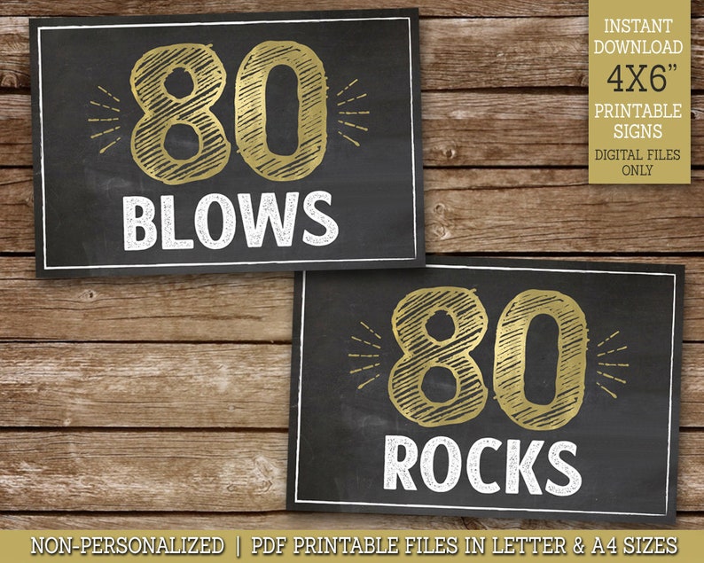80th Birthday Signs PRINTABLE, 80 Aged to Perfection, Cheers to 80 Years, 80 Sucks, 80 Blows, 80th Party Decor, Instant Download G80 image 4