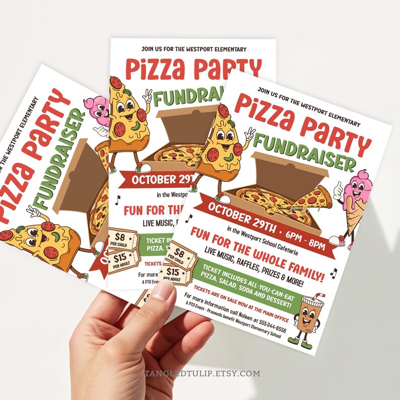 Pizza Party Raffle Editable Pizza Party Fundraiser Invitation Flyer, School Pizza ...