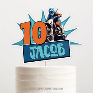 Adorno para tarta de cumpleaños de motocross editable, adorno para tarta de motocross imprimible, plantilla de adorno para tarta de moto, descarga digital, Corjl
