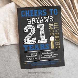 Editable 21st Birthday Invitation Man Cheers to 21 Years Beer Party Invite Any Age Digital Download PRINTABLE Corjl GB21