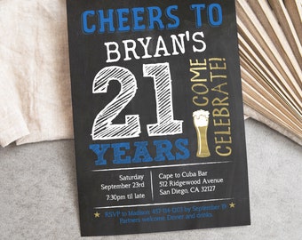 Editable 21st Birthday Invitation Man Cheers to 21 Years Beer Party Invite Any Age Digital Download PRINTABLE Corjl GB21