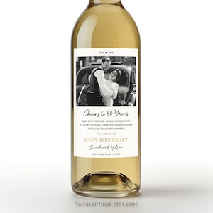 Editable 50th Anniversary Wine Label, Wine Label Template, Personalized Anniversary Gift Wine Label with Photo, Printable A005