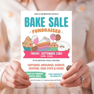 Editable Bake Sale Flyer and Poster Template, Bake Sale Fundraiser, School PTA PTO, Church Bake Sale Invitation, Poster Template BSF1