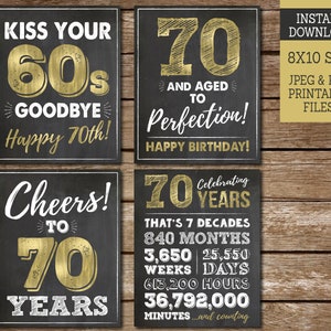 Despídete de tus 60, 70 envejecidos a la perfección, feliz cumpleaños número 70 carteles IMPRIMIBLES para hombres, saludos a los 70 años, descarga instantánea BG70 WG70