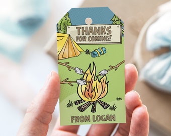 Camping Birthday Thank You Favor Tags | Campfire Campout Party Favor Tag Template | Editable Printable | Instant Download CAM1