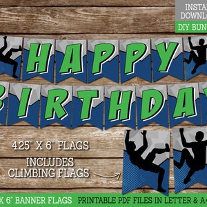 Rock Climbing Happy Birthday Banner for Boys, PRINTABLE Birthday Banner for Climbing Birthday Party Decor, DIY Banner, Instant Download CL5