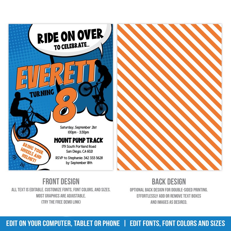 Bike Riding Birthday Invitation | Boy BMX Bike Birthday Party Invite ...