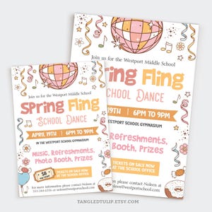 Editable Spring Fling School Dance Flyer Invitation, Spring Fling Poster Template, PTO PTA School Event Flyer and Poster, Printable SPR1