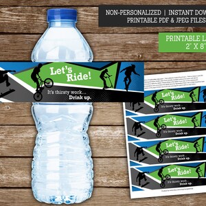 Water Bottle Labels for Biker Skater Scooter Party, Printable Bottle Labels, Boys Birthday Party Decoration, DIGITAL BS2